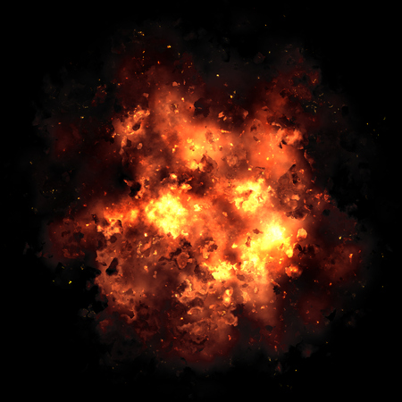 Fire explosion isolated on black backgroundの写真素材