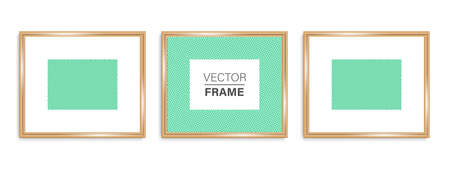 Frames golden. Gold vintage frame with shadows isolated on transparent background. Gold luxury realistic square border. Mockup frame. Vector illustrationのイラスト素材