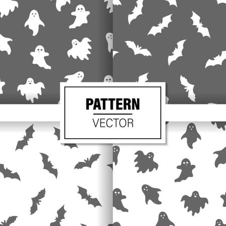 Halloween Background. Concept of halloween patterns ghosts and bats. Patterns set. Vector illustrationのイラスト素材