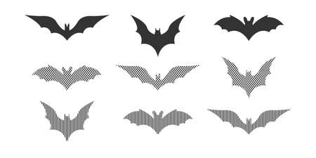 Halloween icons and decoration concept. Halloween black bats icon set. Bats Silhouettes on white background. Vector illustrationのイラスト素材