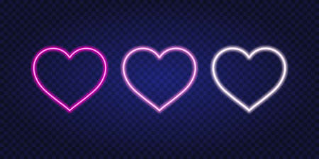 Neon hearts. Neon sign of hearts on dark transparent background. Vector illustrationのイラスト素材