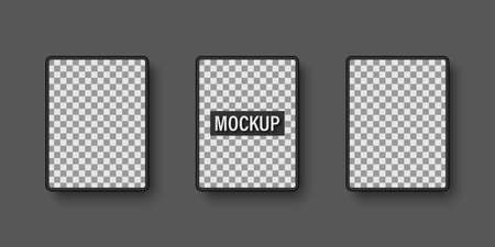 Electronic gadgets mockup. Tablet with transparent screen on gray background. Vector illustrationのイラスト素材