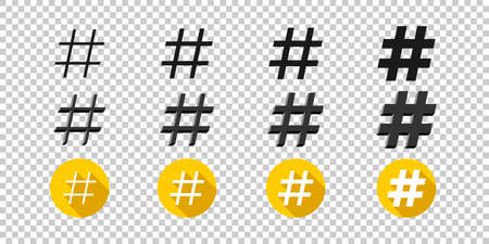 Hashtags icons. Flat style icons hashtag on transparent background. Icons for web. Vector illustrationのイラスト素材