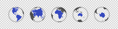 Earth Map. Continents of earth. Earth Globe. World Map in circle. Globes web icon. Transparent globe. Vector illustrationのイラスト素材