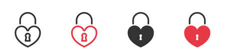 Heart Locks. Padlock concept. Locks set on white background. Vector illustrationのイラスト素材