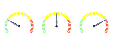 Rating Meter set. Set of measuring speedometer. Barometer icon. Measuring instrument concept. Vector illustrationのイラスト素材