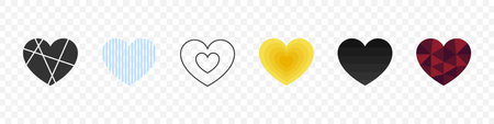 Love symbol icon set, love symbol. Collection of abstract heart illustrations on transparent background. Vector illustrationのイラスト素材