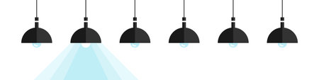 Lamp concept. Light lamp flat style with light blue glow. Ideas symbol illustration. Vector illustrationのイラスト素材