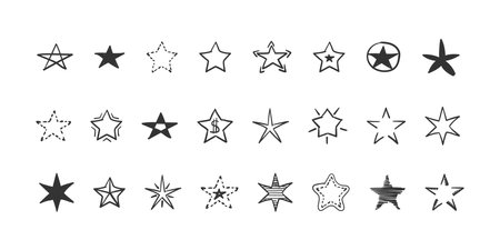 Star icons set. Doodle star. Hand Drawn icon star isolated on white background. Trendy design. Vector illustrationのイラスト素材