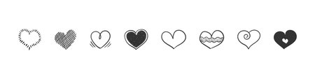 Heart icons set. Hand drawn hearts. Hand Drawn icon hearts isolated on white background. Trendy design. Vector illustrationのイラスト素材