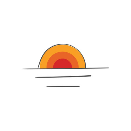 Sunset doodle. Hand drawn sunset on white background. Trendy style. Vector illustrationのイラスト素材