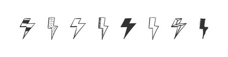 Lightning icons doodle. Energy icons concept. Hand Drawn icon lightning isolated on white background. Trendy design. Vector illustrationのイラスト素材