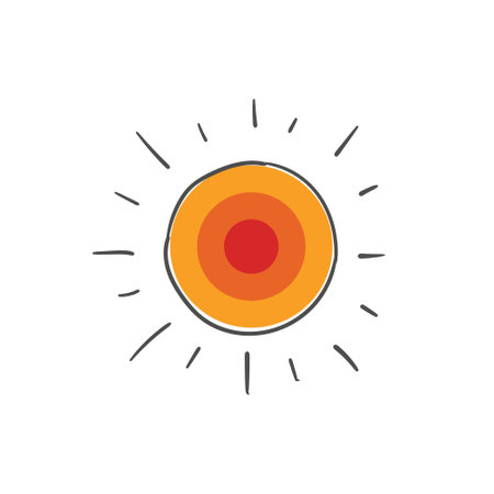 Sun doodle. Drawn sun on white background. Trendy style. Vector illustrationのイラスト素材