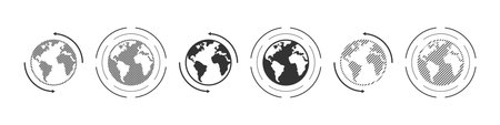 Earth icons. Dotted icons style. World international earth globe icon set. Linear style. Vector illustrationのイラスト素材