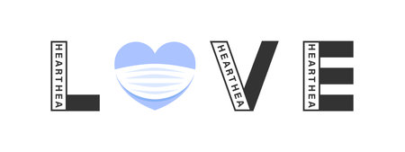 Valentine's day, Blue heart, with the word love on white background. Trendy design. Vector illustrationのイラスト素材