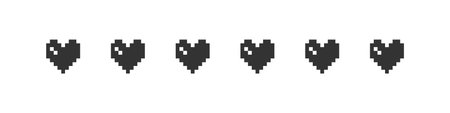 Hearts pixel icons. Black pixel icons. Pixel art hearts on white background. Vector illustrationのイラスト素材