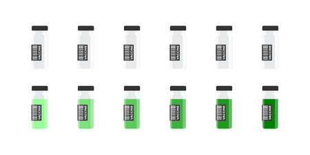 Vaccine vial concept.  Design template medical bottles with barcode. Mockups of vial with medication for injection. Vector illustrationのイラスト素材