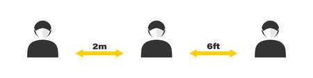 Social distancing sign. Warning sign Please keep safe distance. Quarantine actions. Vector illustrationのイラスト素材