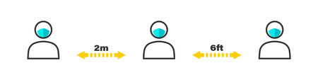 Social distancing sign. Warning sign Please keep safe distance. Quarantine actions. Protection from spread virus. Vector illustrationのイラスト素材
