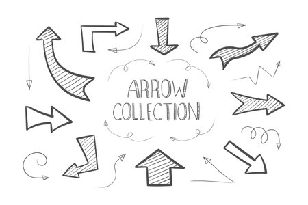 Arrows icons. Collection of hand drawn arrows. Handmade sketch. Arrows icons set. Hand drawn pointers. Vector illustrationのイラスト素材