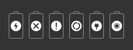 Battery icons. UI elements set. Battery charge level indicators. Vector illustrationのイラスト素材