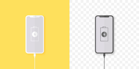 Charging phone. The process of charging a smartphone. Trendy design. Vector illustrationのイラスト素材