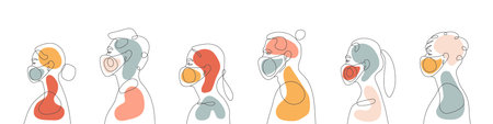 People with masks. Group of people wearing medical masks. Abstract people silhouette. Vector...