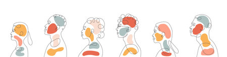 People abstract. Group of people drawing. Women and men waiting in queue. Minimalistic contour illustrationのイラスト素材