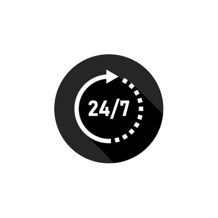 24/7 Service open 24h hours a day and 7 days a week. 24 hour assistance. Vector illustrationのイラスト素材