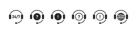 Support icons. Online support icons set. Service open 24 h hours a day and 7 days a week. Vector illustrationのイラスト素材