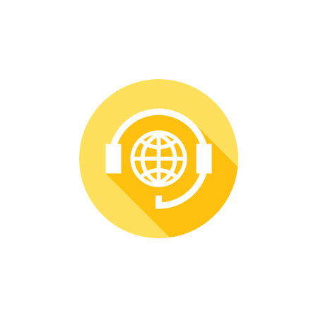 Support icon. World online support. Online support icon. Hotline support service with headphones. Flat design. Vector illustrationのイラスト素材