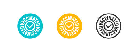 Vaccinated. Stamp sign concept. Vaccine confirmation. I got vaccinated. Flat vector. Vector illustrationのイラスト素材