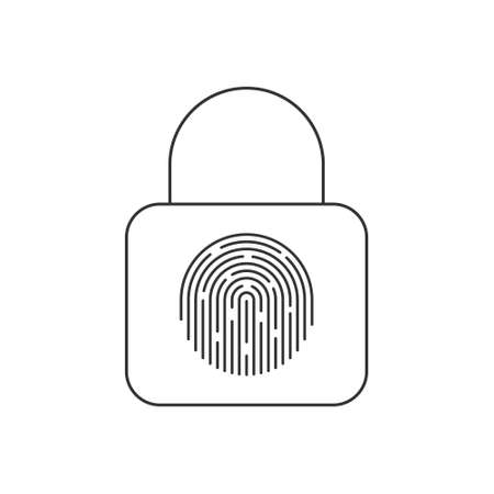 Fingerprint padlock sign. Fingerprint lock or unlock. Locked and unlocked modes. Linear icons. Trendy design. Vector illustrationのイラスト素材