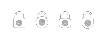 Fingerprint padlock icons set. Fingerprint lock or unlock. Locked and unlocked modes. Linear icons. Vector illustrationのイラスト素材