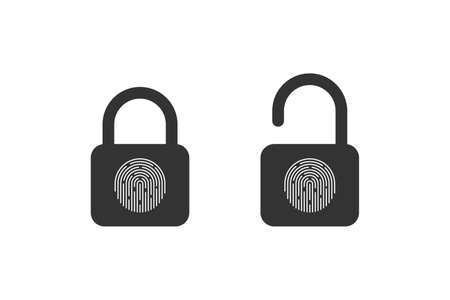 Fingerprint padlock. Fingerprint lock or unlock concept. Locked and unlocked modes. Vector illustrationのイラスト素材