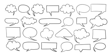 Speech bubble signs. Hand drawn Icons. Collection of empty speech bubbles. Comic speech bubble. Retro empty comic bubble. Vector illustrationのイラスト素材