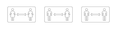 Social distancing icons set. Keep the distance. Avoid crowds. Coronovirus epidemic protective....