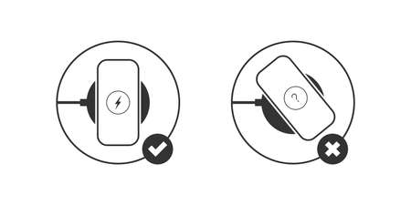 Wireless chargers instruction. Wireless charger. Trendy flat wireless charging. Vector illustrationのイラスト素材