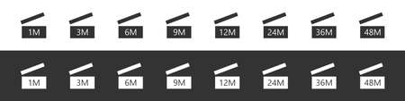 Expiration icons set. Period after opening. PAO icons. Life months of open cosmetic. Vector illustrationのイラスト素材