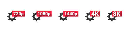 Video quality symbol. HD, Full HD, 2K, 4K, 8K resolution icons. High definition display resolution icon standard. Flat style. Vector Illustrationのイラスト素材