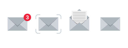 Notification icons. Message icons set. Email icons. Envelope icons. Flat style. Vector illustrationのイラスト素材