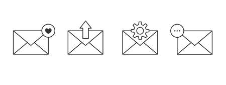 Message icons set. Notification icons linear. Email icons. Envelope icons. Linear vector illustrationのイラスト素材