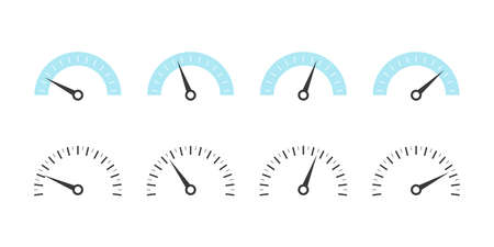 Risk Gauge Scale set. Speedometer icons. Set of Measuring Scales. Vector illustrationのイラスト素材