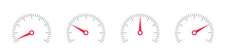 Radial scale icons. Risk Gauge Scale. Speedometer icons. Set of Measuring Scales. Vector illustrationのイラスト素材