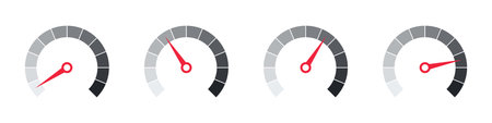 Risk Gauge Scale. Speedometer icons. Set of Measuring Scales. Vector illustrationのイラスト素材