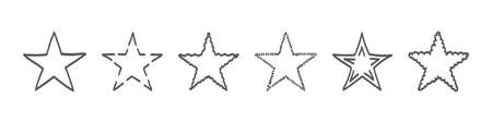Star icons. Star doodle collection. Set of hand drawn stars. Sketch style icons. Vector illustrationのイラスト素材