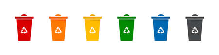 Recycle bins. Garbage bins. Trash bin icons. Separation recycle bins collection. Vector illustrationのイラスト素材