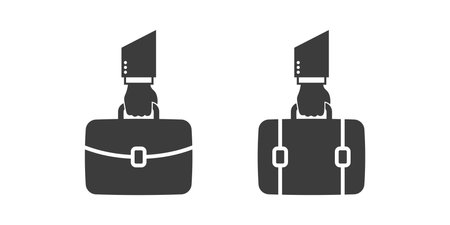 Suitcase in hand. Briefcase icons collection. Briefcases modern style. Portfolio icons. Vector illustrationのイラスト素材