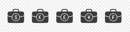 Suitcases with money sign. Briefcase icons collection. Briefcases modern style. Portfolio icons. Vector illustrationのイラスト素材