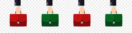 Briefcase in hand. Briefcases modern style. Portfolio icons. Vector illustrationのイラスト素材
